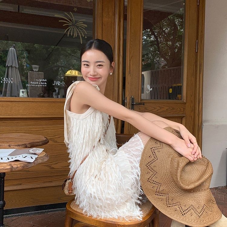 2023 Spring and Summer New Trendy Best-Selling Dress Chiffon Dress A- line Style Loose Slimming Graceful Skirt High-End Tassel