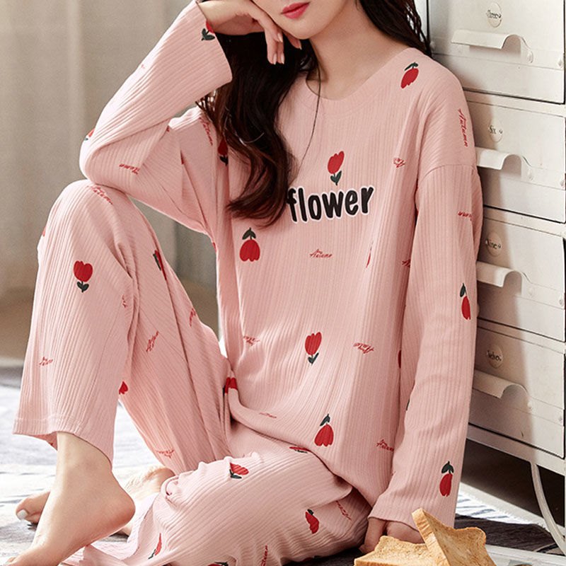 Bộ Đồ Ngủ 100% Cotton Nữ Xuân Thu Đông Dài Tay Quần Mới Rời Và Dễ Thương Của Cô Gái Mặc Nhà Bộ Đồ Mùa Thu