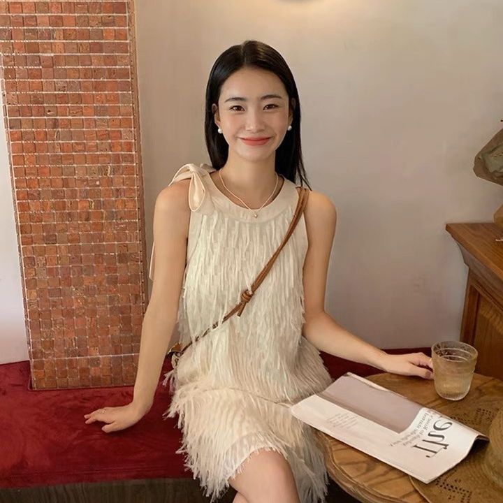 2023 Spring and Summer New Trendy Best-Selling Dress Chiffon Dress A- line Style Loose Slimming Graceful Skirt High-End Tassel