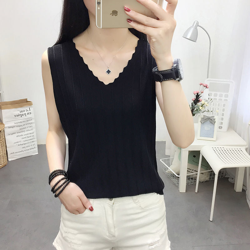 Loose Slimming [45.00 Kg-100.00 kg] V-neck Ice Silk Vest Women's Spring and Summer New All-Match Bottoming Sling Sweater