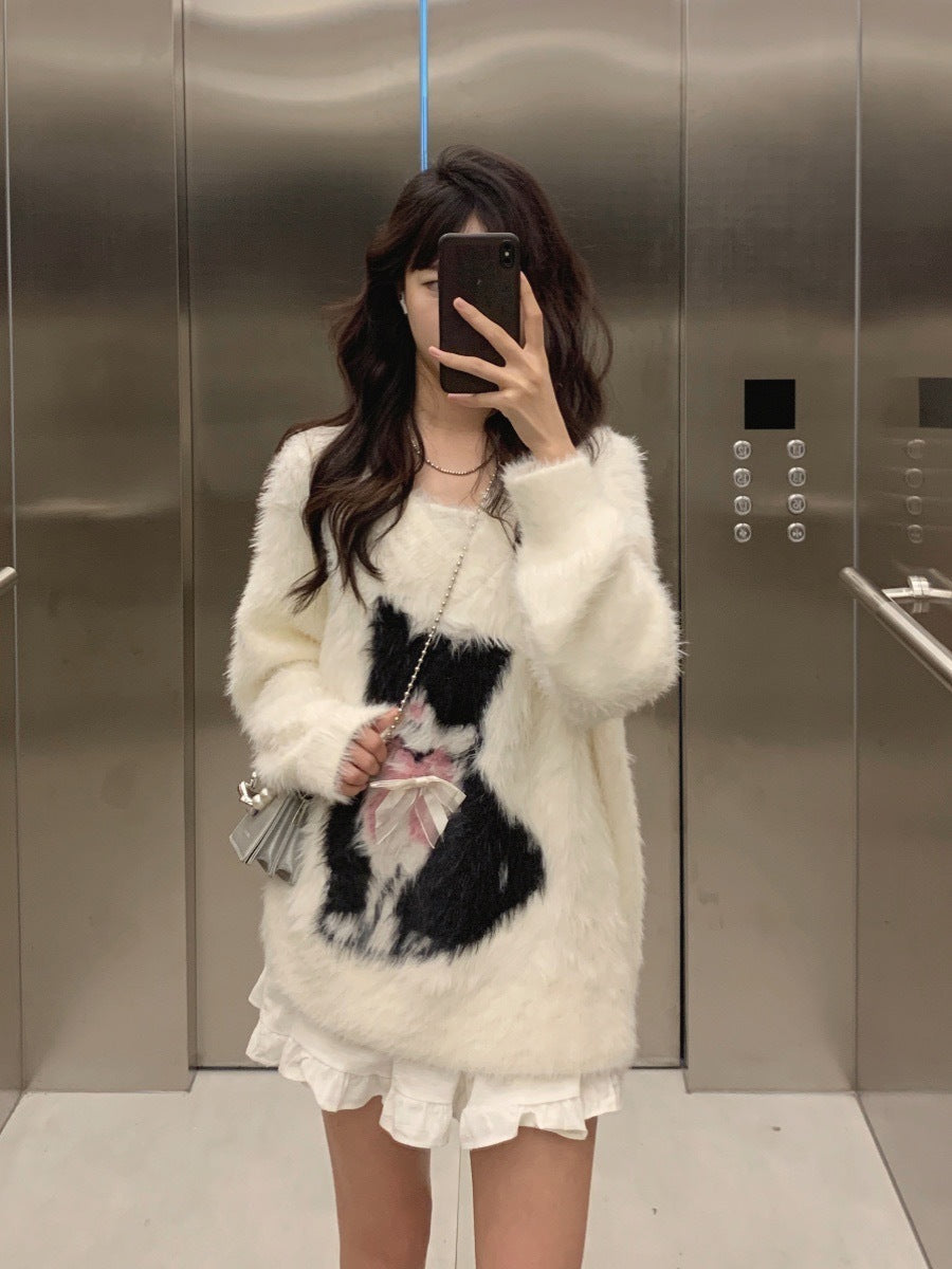 Korean Style Soft Glutinous Mink-Like V-Neck Sweater Coat Women'S Autumn And Winter Milk Fufu High-Grade Pure Desire Style Sweater Top