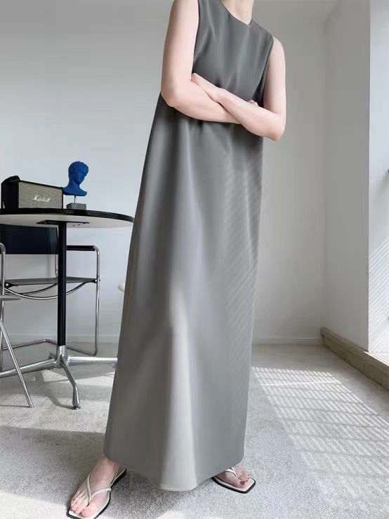 #1561 Elephant Gray Light Luxury and Simplicity Dress Summer Women's Clothing 2023 New Loose Slim Fit High-Grade Cold Dress (Copy)