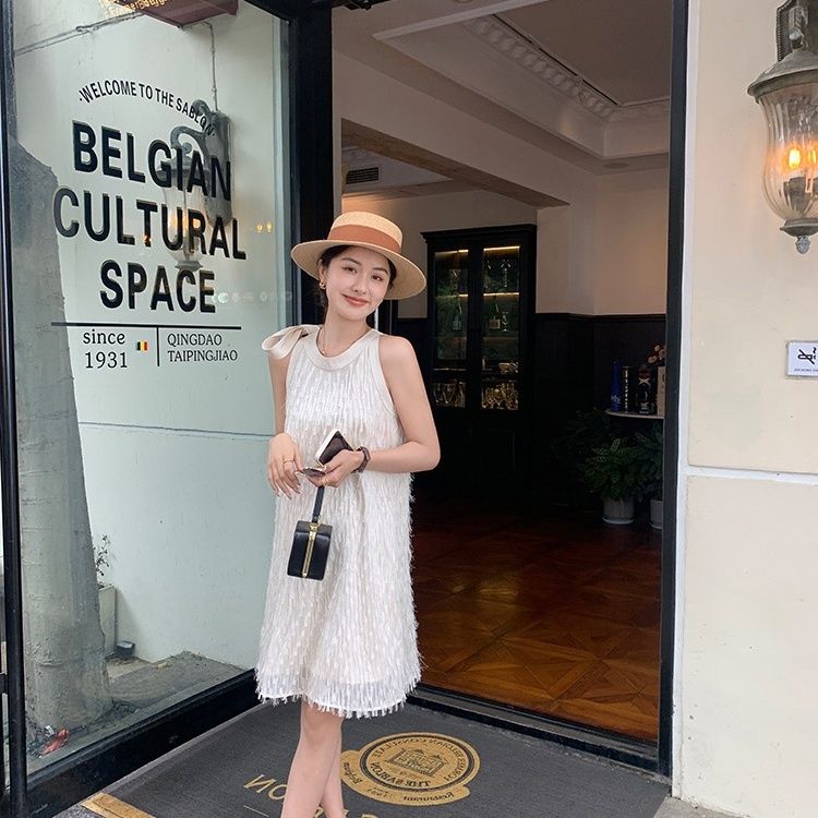 2023 Spring and Summer New Trendy Best-Selling Dress Chiffon Dress A- line Style Loose Slimming Graceful Skirt High-End Tassel