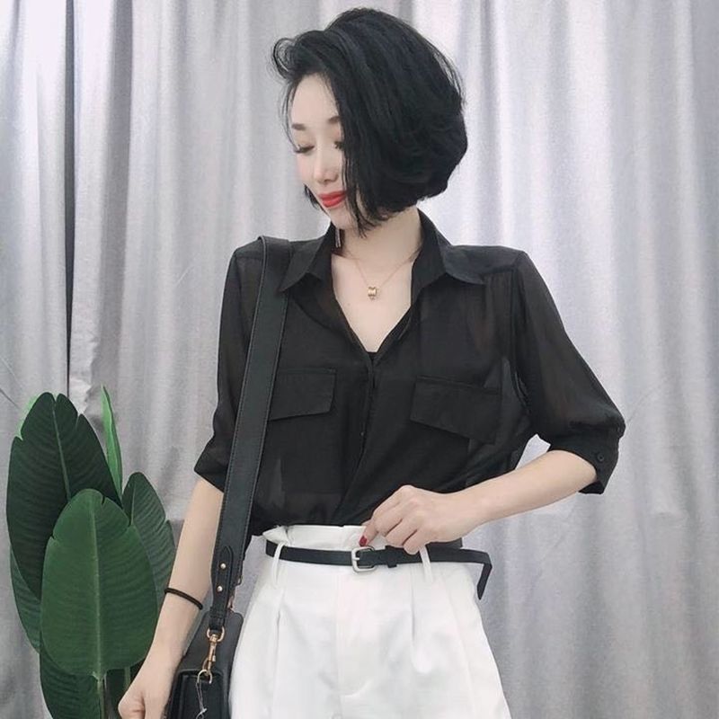 European Station 2022 Summer New Fashion Stylish Thin Shirt Women's Loose All-Match Design Chiffon Top Fashion