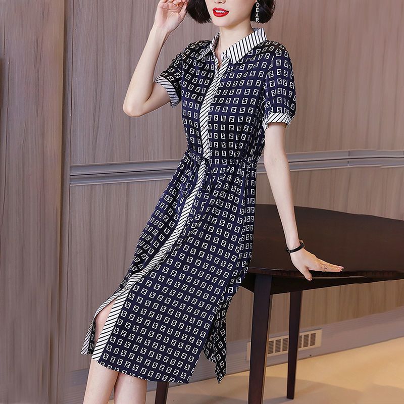 Large Size Women's Clothing Summer New Women's Dress Fat Sister Western Style Middle-Aged and Elderly Women's Dress Covering Belly Thin Skirt Women's