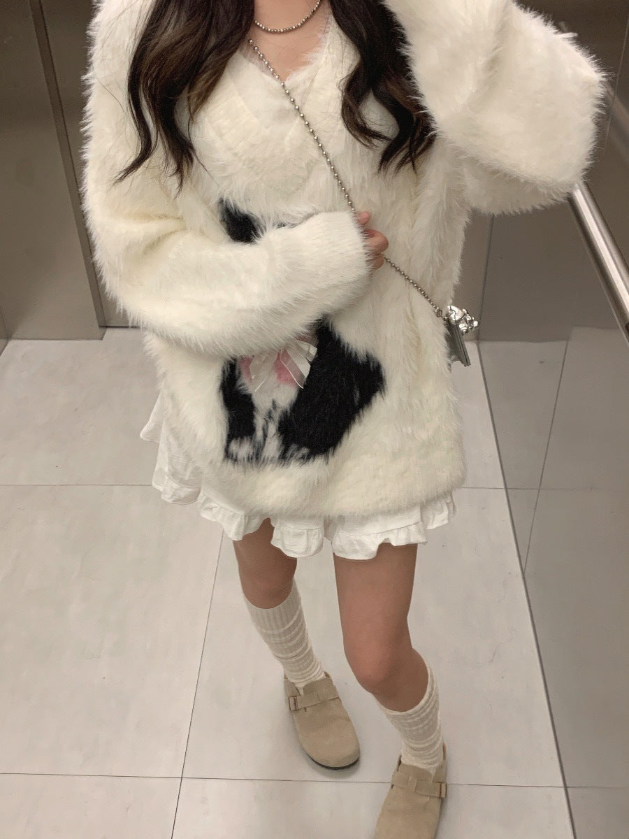 Korean Style Soft Glutinous Mink-Like V-Neck Sweater Coat Women'S Autumn And Winter Milk Fufu High-Grade Pure Desire Style Sweater Top