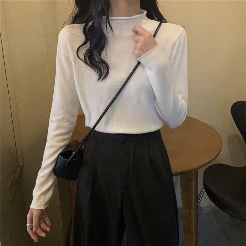 sale!Shoulder Fake Two-Piece V-neck Knitted Bottoming Shirt for Women Spring Fall and Winter Inner Wear Slim Fit Slimming Hot Girl Short Long Sleeve Top