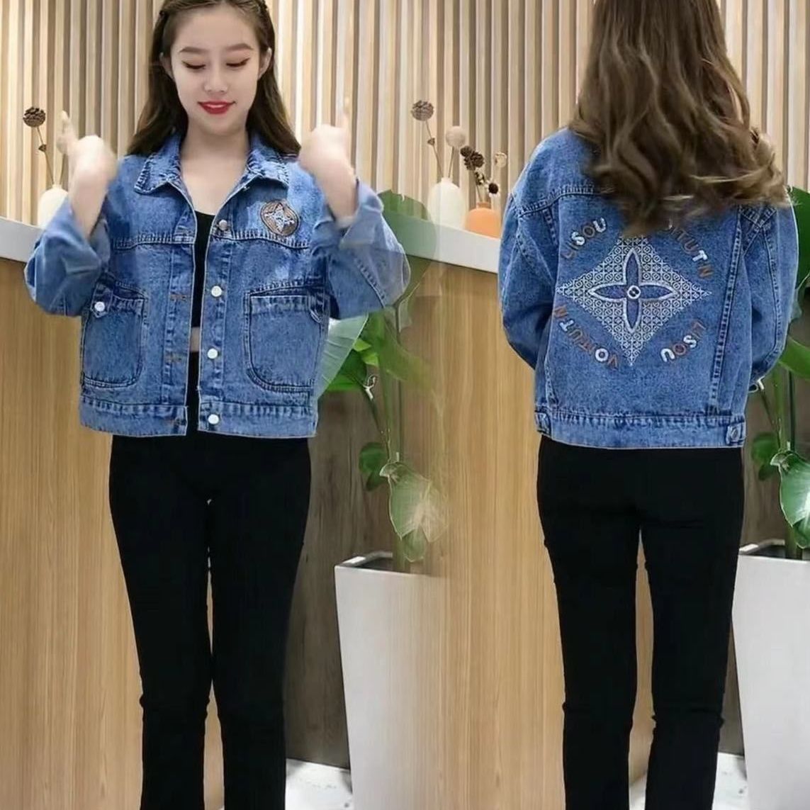 Áo Khoác Denim Nữ Thời Trang Phù Hợp Với Thêu Phong Cách Hàn Quốc