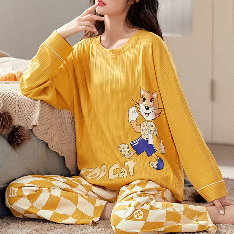 Bộ Đồ Ngủ 100% Cotton Nữ Xuân Thu Đông Dài Tay Quần Mới Rời Và Dễ Thương Của Cô Gái Mặc Nhà Bộ Đồ Mùa Thu