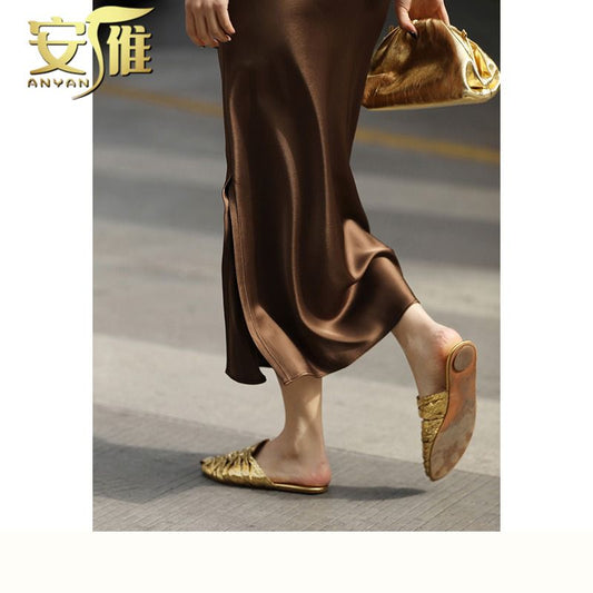 Anyan Vertical Enjoy Dove Silky Heavy Imported Imitation Acetic Acid Not Easy to Wrinkle Slimming Mid-Length Slimming Skirt Women's Fashion