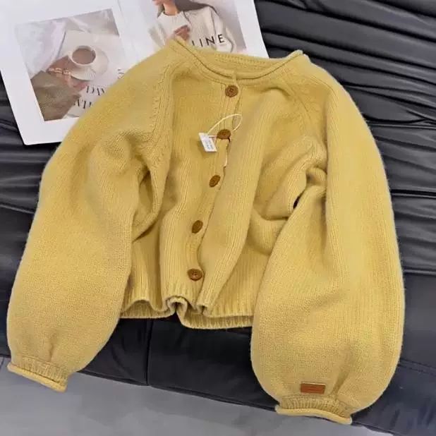 MILLI MILLU Small Sized Man's Wear Yellow Outerwear Knitwear Soft Glutinous Advanced Lazy Sweater Autumn and Winter