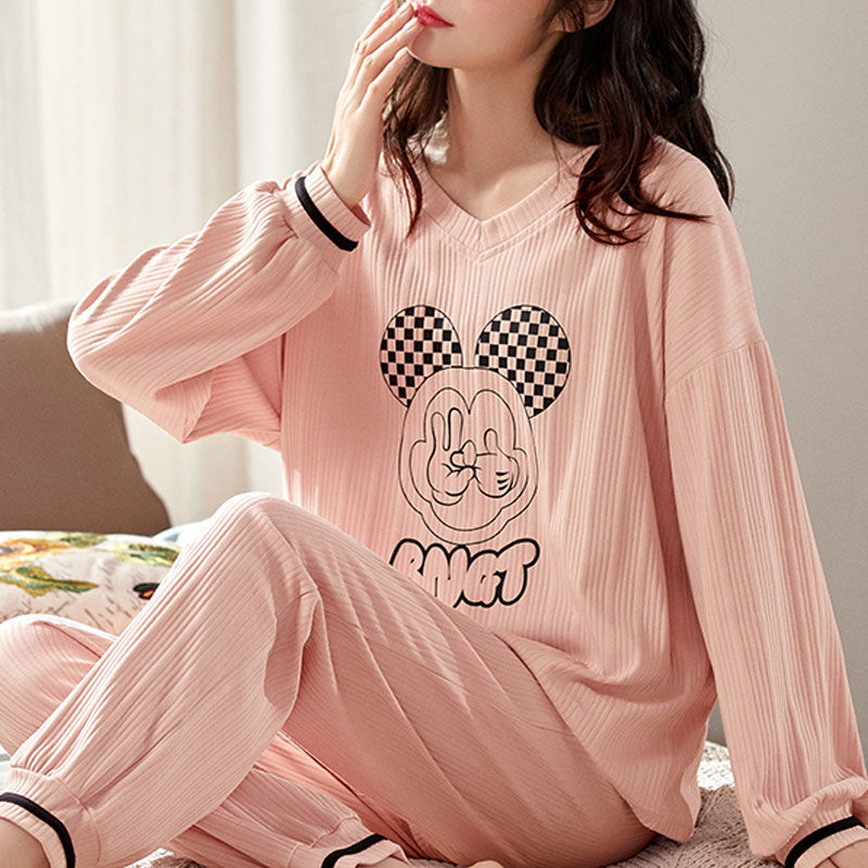 Bộ Đồ Ngủ 100% Cotton Nữ Xuân Thu Đông Dài Tay Quần Mới Rời Và Dễ Thương Của Cô Gái Mặc Nhà Bộ Đồ Mùa Thu