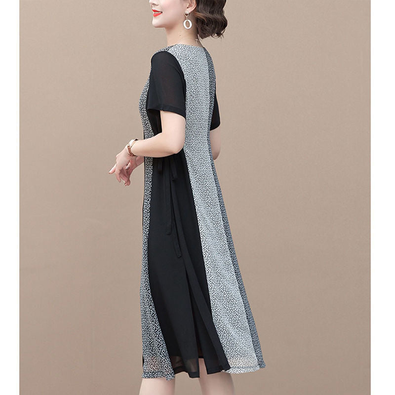 Mom Summer Clothes Dress Fashion New Design Sense Western Style Noble Middle-Aged and Elderly Women's Clothing Middle-Aged Women Overknee Skirt