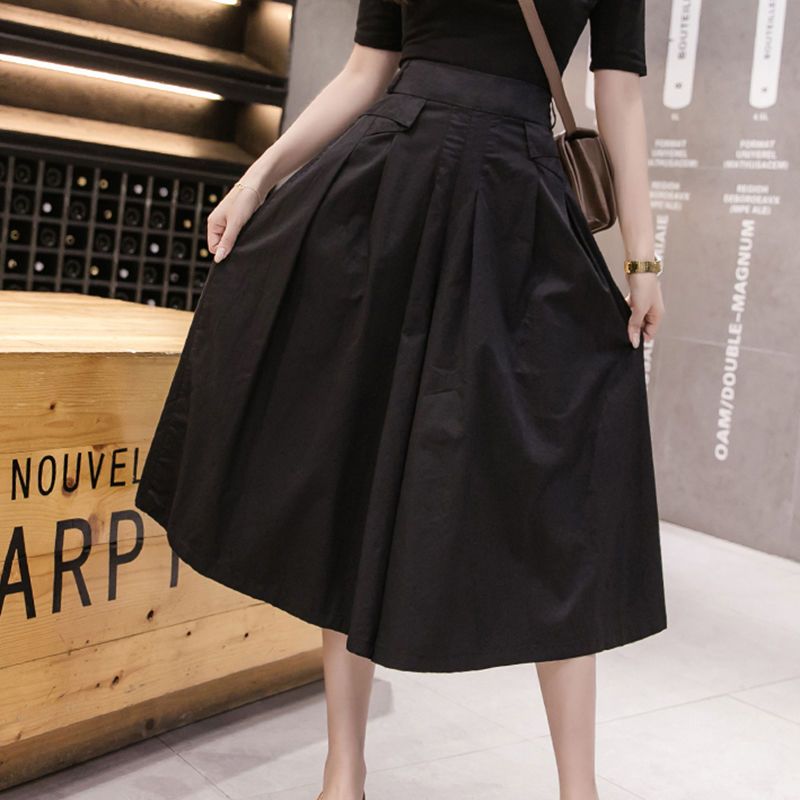 Quần culottes cạp cao nữ xuân hè mới màu trơn Quần ống rộng dáng rộng lưng thun Quần crop thường ngày Quần thời trang Ins