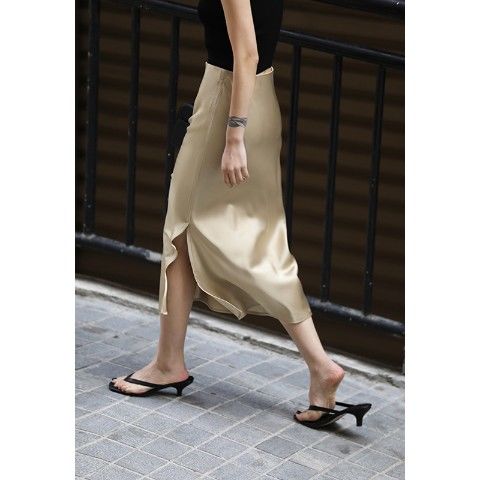 Anyan Vertical Enjoy Dove Silky Heavy Imported Imitation Acetic Acid Not Easy to Wrinkle Slimming Mid-Length Slimming Skirt Women's Fashion