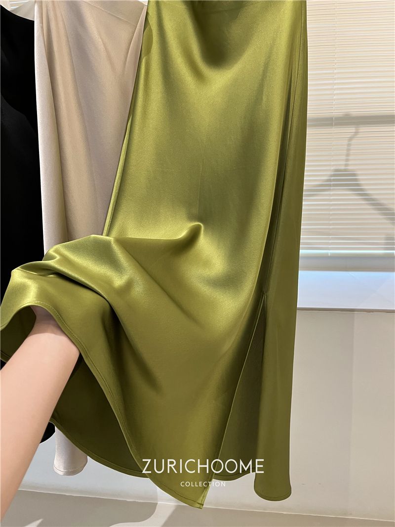 Classic Popular Return Six-Color Charming Style Graceful Small Fishtail Swing Side Slit Acetate Skirt